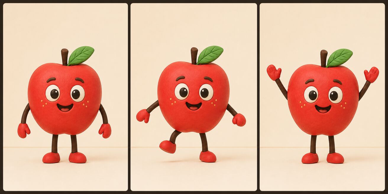 Three-frame apple dance storyboard