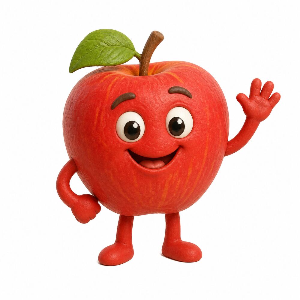 Original red apple character on a clean white background