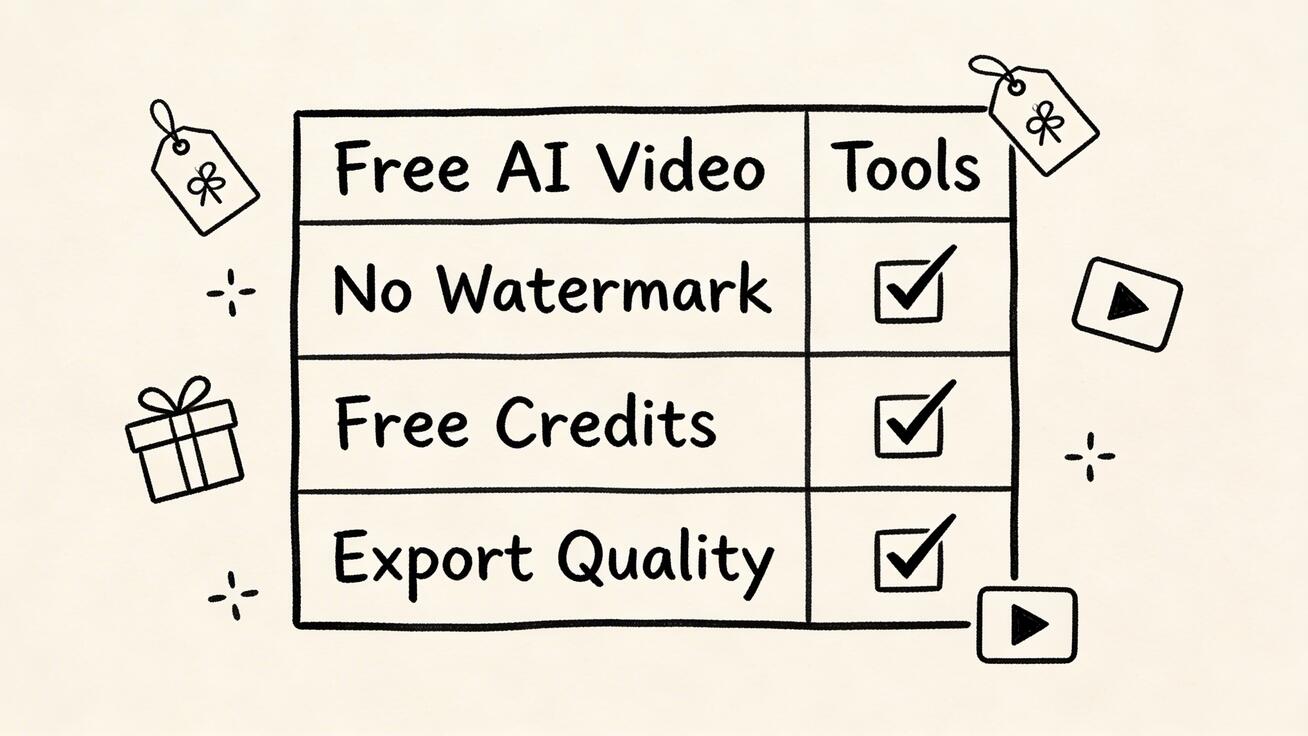 Comparison of free AI video tools showing watermark policies and free tier limits