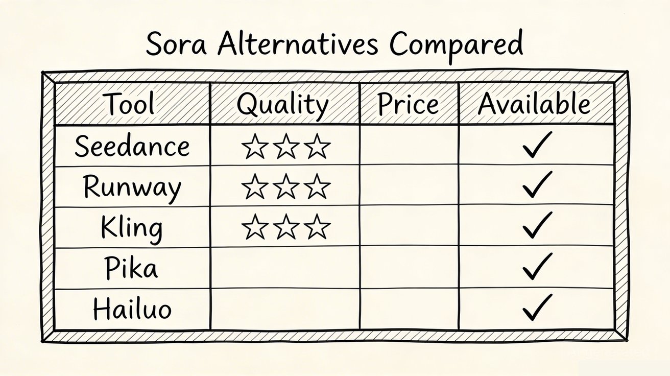 Quick comparison table of top Sora alternatives