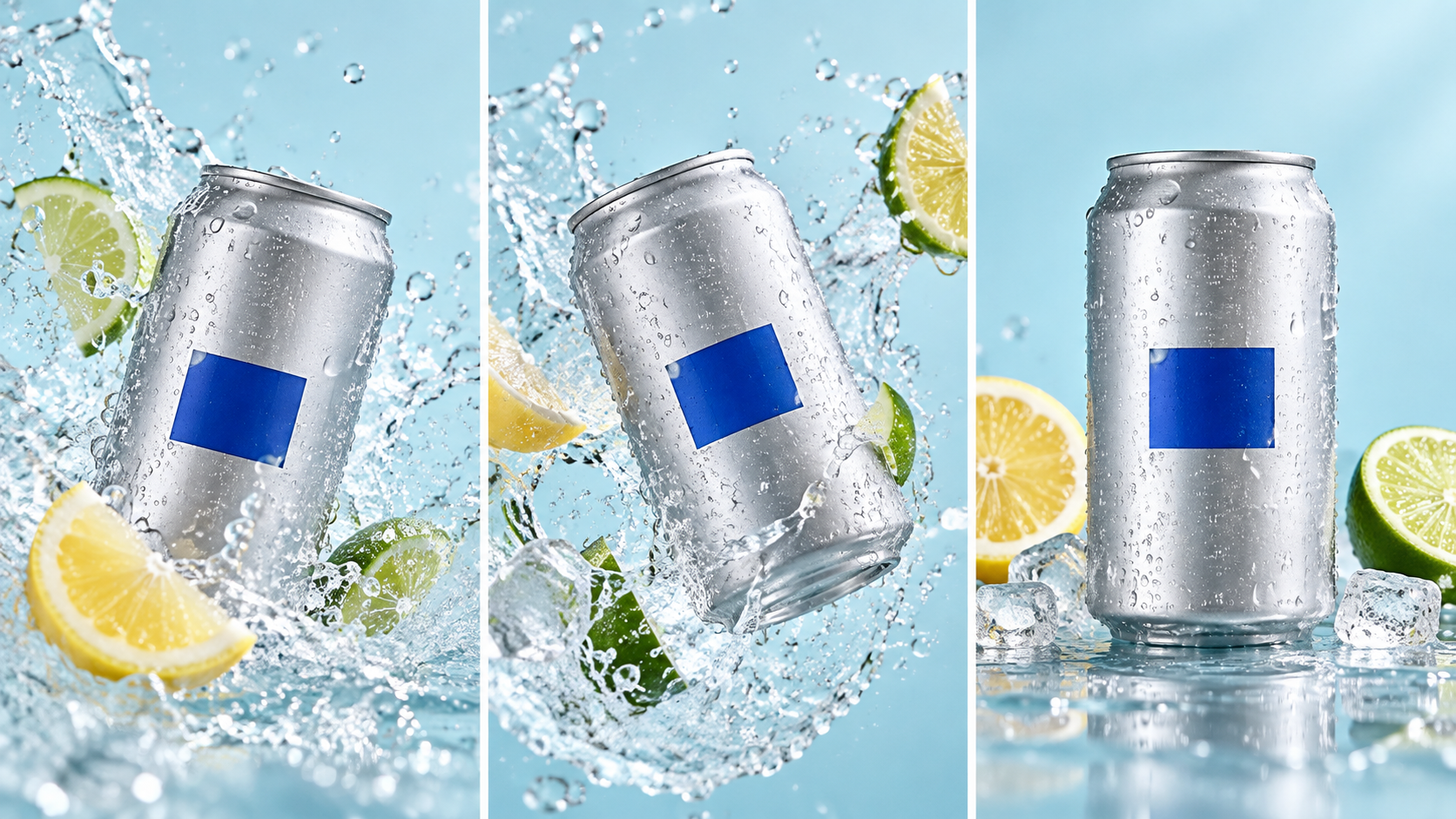 A rigid unbranded can remains recognizable through three product-video moments