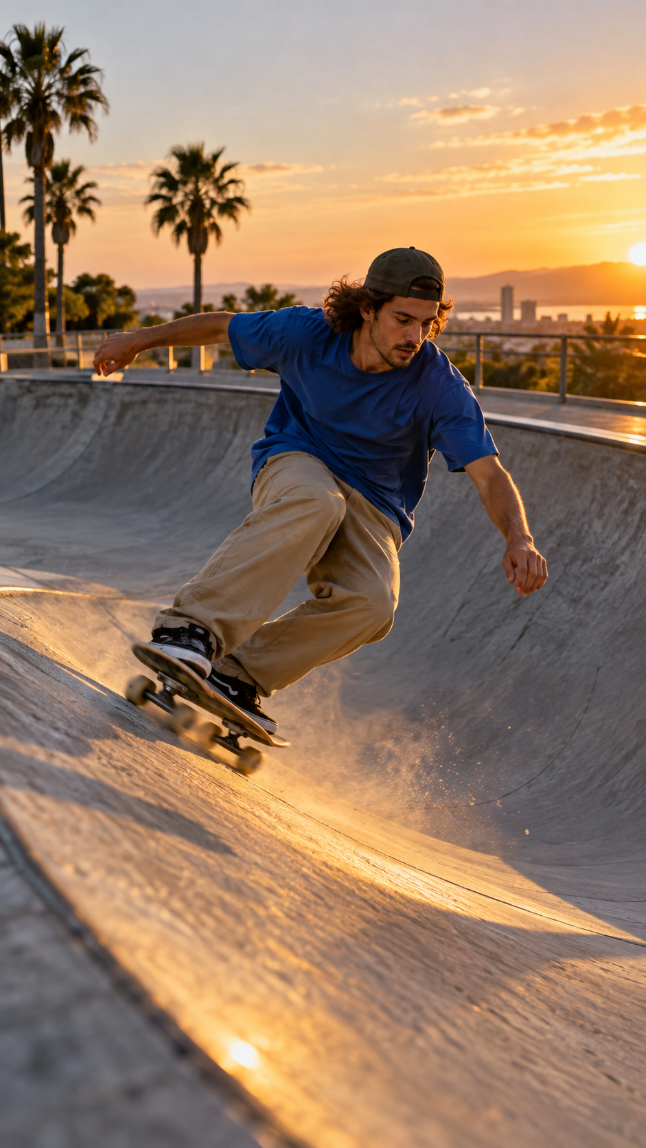 A finished vertical skateboarding frame with readable body motion and contact