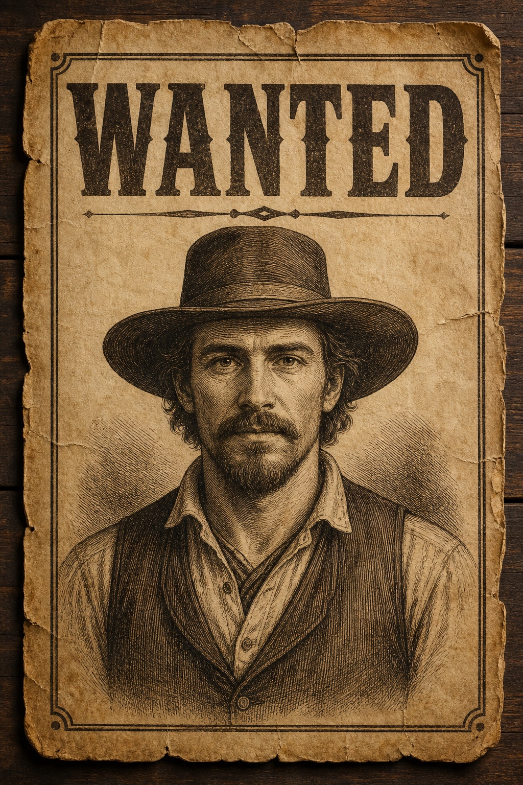 Ein originales gealtertes Wanted-Poster der 1890er mit graviertem Porträt