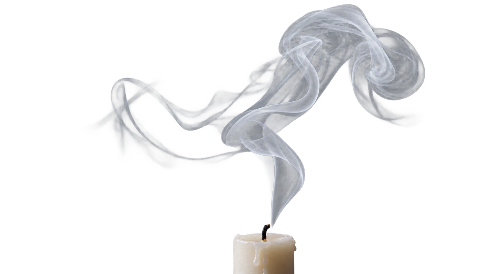 A pale smoke plume rising from a candle, isolated against genuine transparency