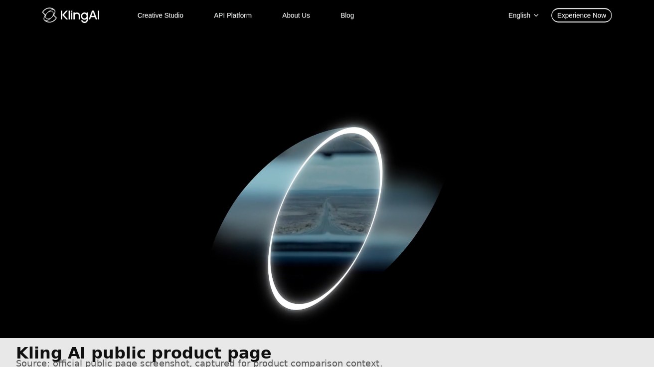 Captura de pantalla de la página pública del producto Kling AI utilizada para la comparación de listados de productos. Fuente: página pública oficial de Kling AI.