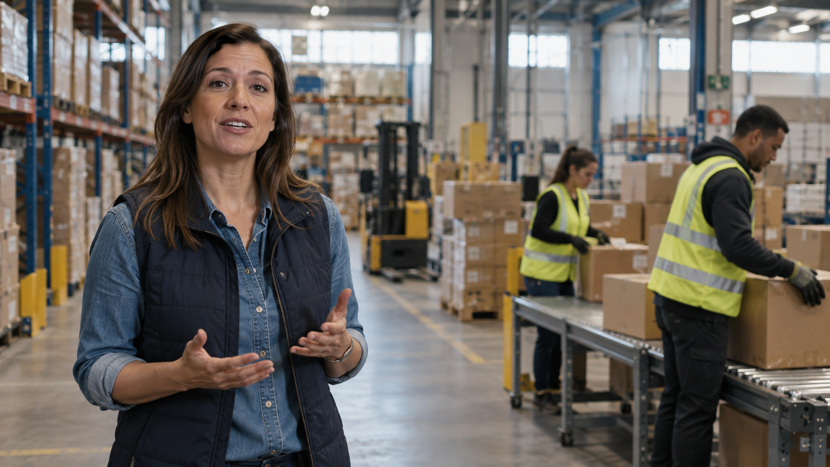 Warehouse manager speaking in a finished employee training video