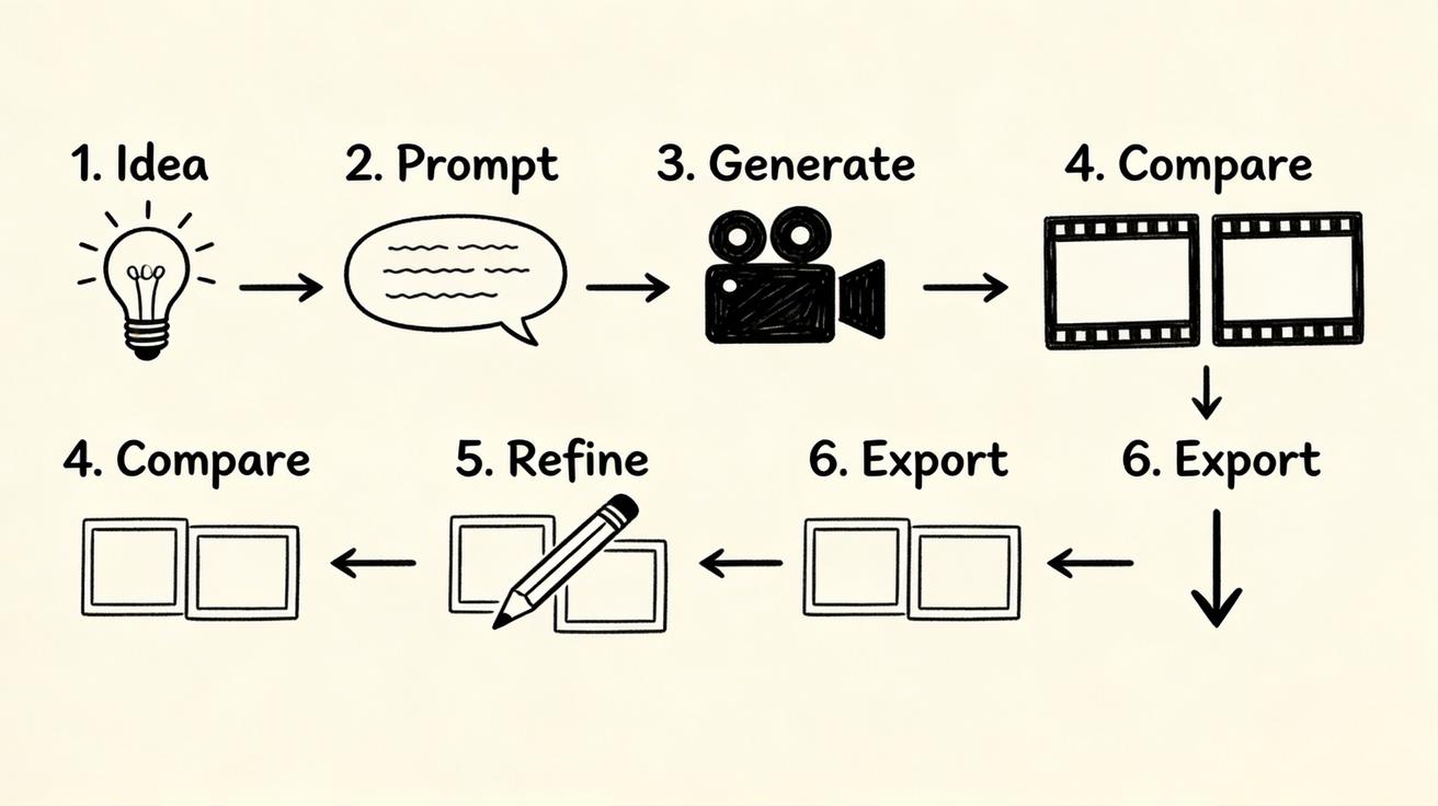 Пошаговый workflow создания AI-видео из текста — doodle