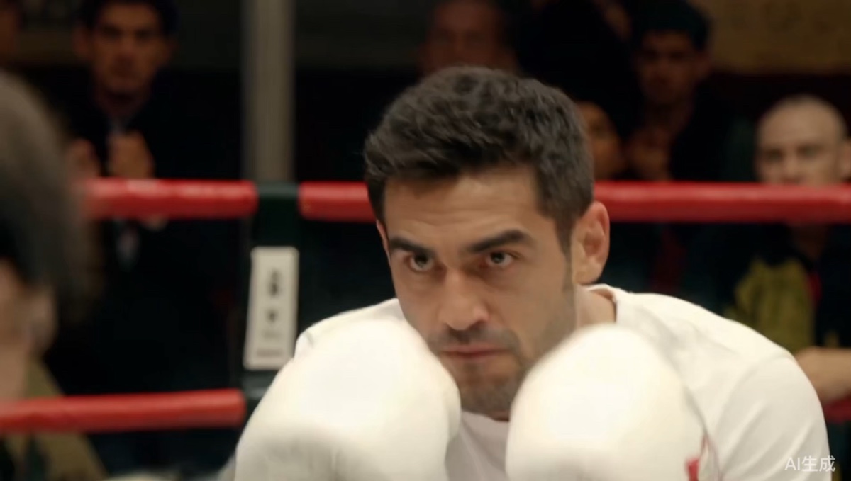 Five-second AI video temporal stress test with two boxers, a referee, moving gloves, ring ropes, and camera motion