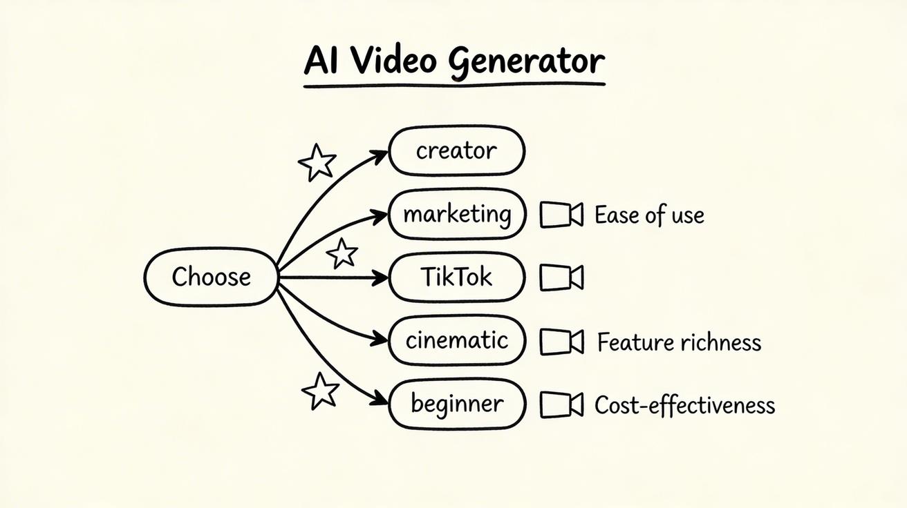 Выбор AI video generator по кейсам — decision doodle