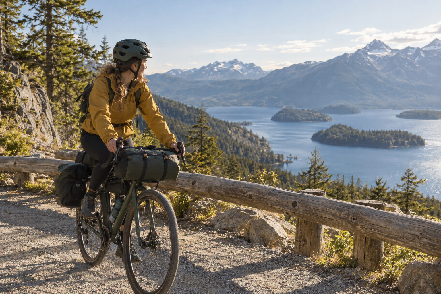 Derselbe Radfahrer nähert sich einem geplanten Endpunkt an der Aussichtsplattform