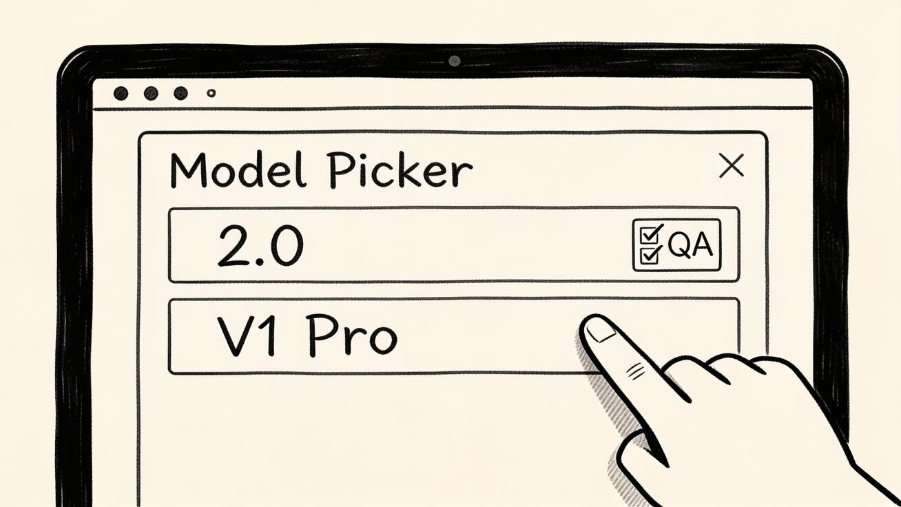 Choosing between Seedance 2.0 and V1 Pro in the model picker, with a QA checklist before export