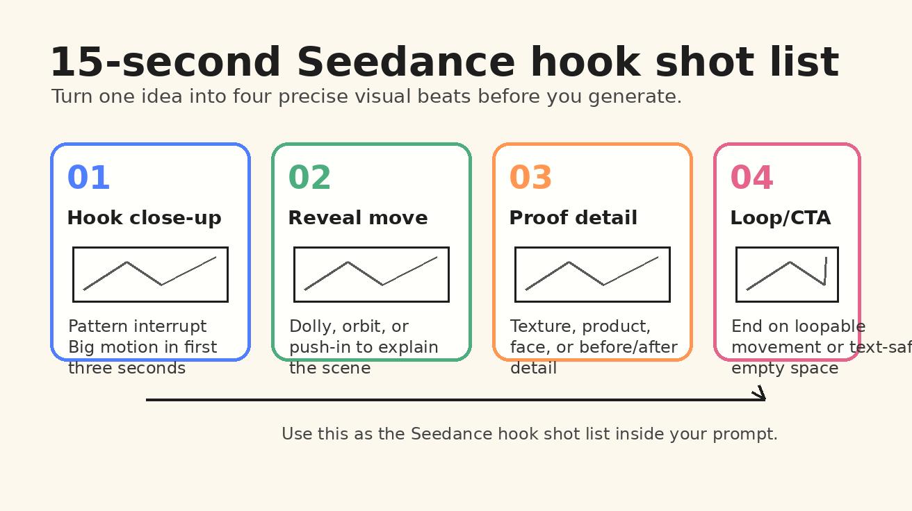Seedance hook shot list para vídeos de 15 segundos