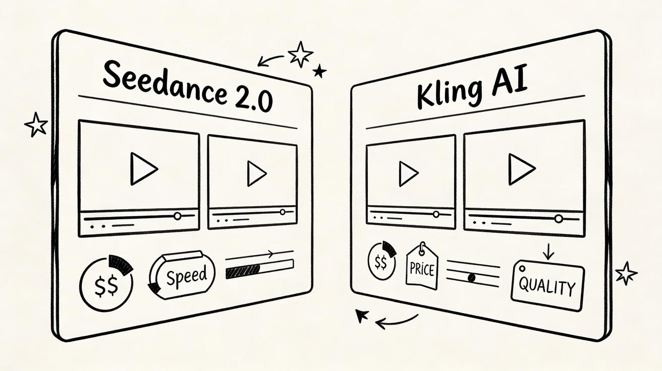 Seedance 2.0 vs Kling AI — comparison cover doodle
