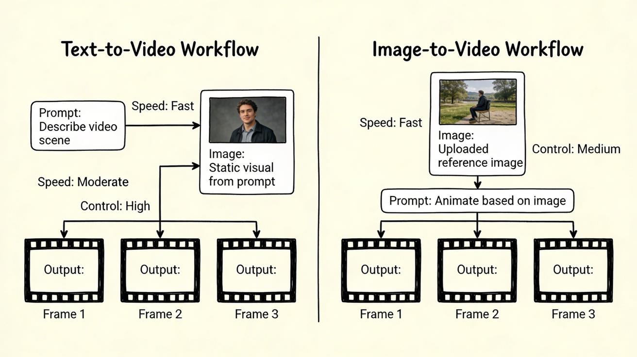 Text-to-video vs image-to-video workflow doodle