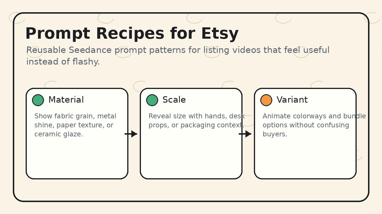 Seedance prompt recipes for Etsy listing videos