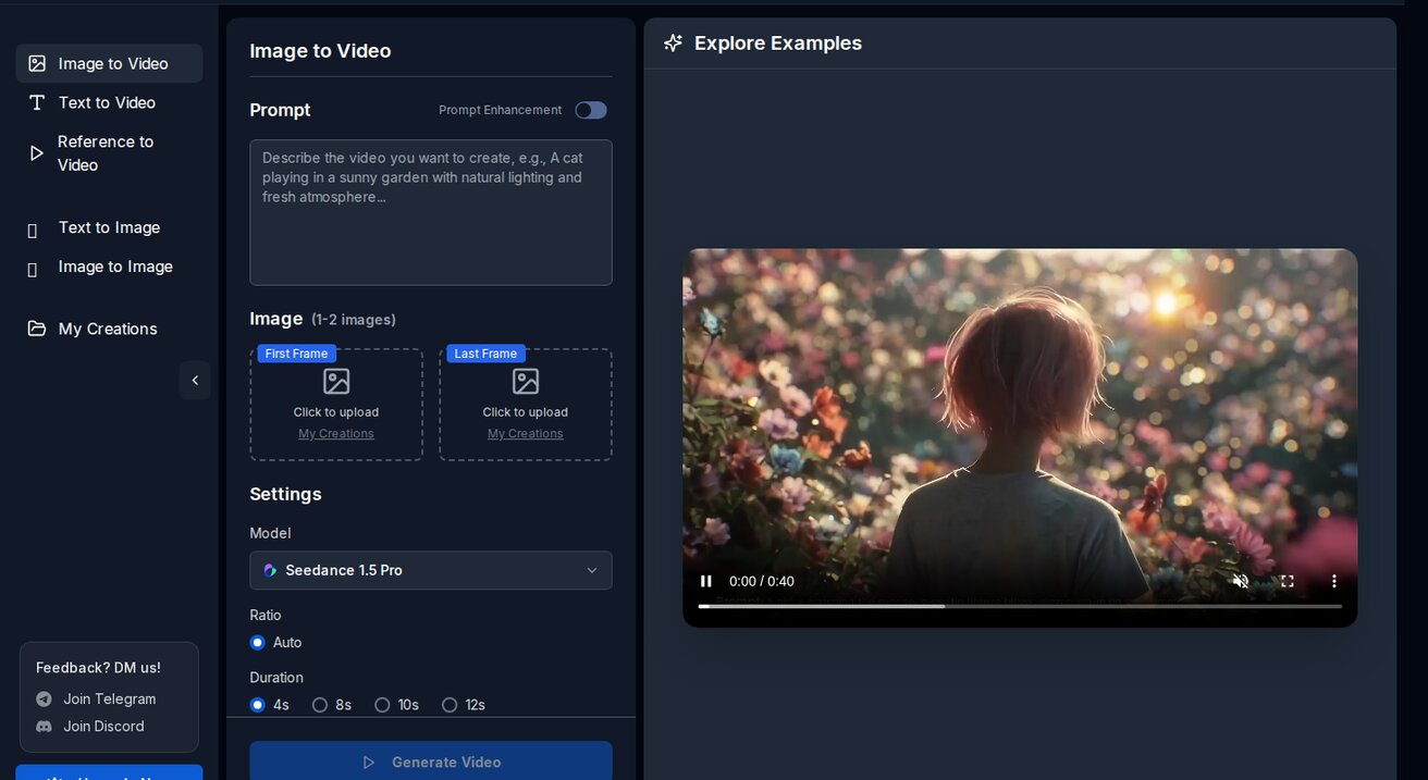 Seedance image-to-video interface — upload any photo to animate it
