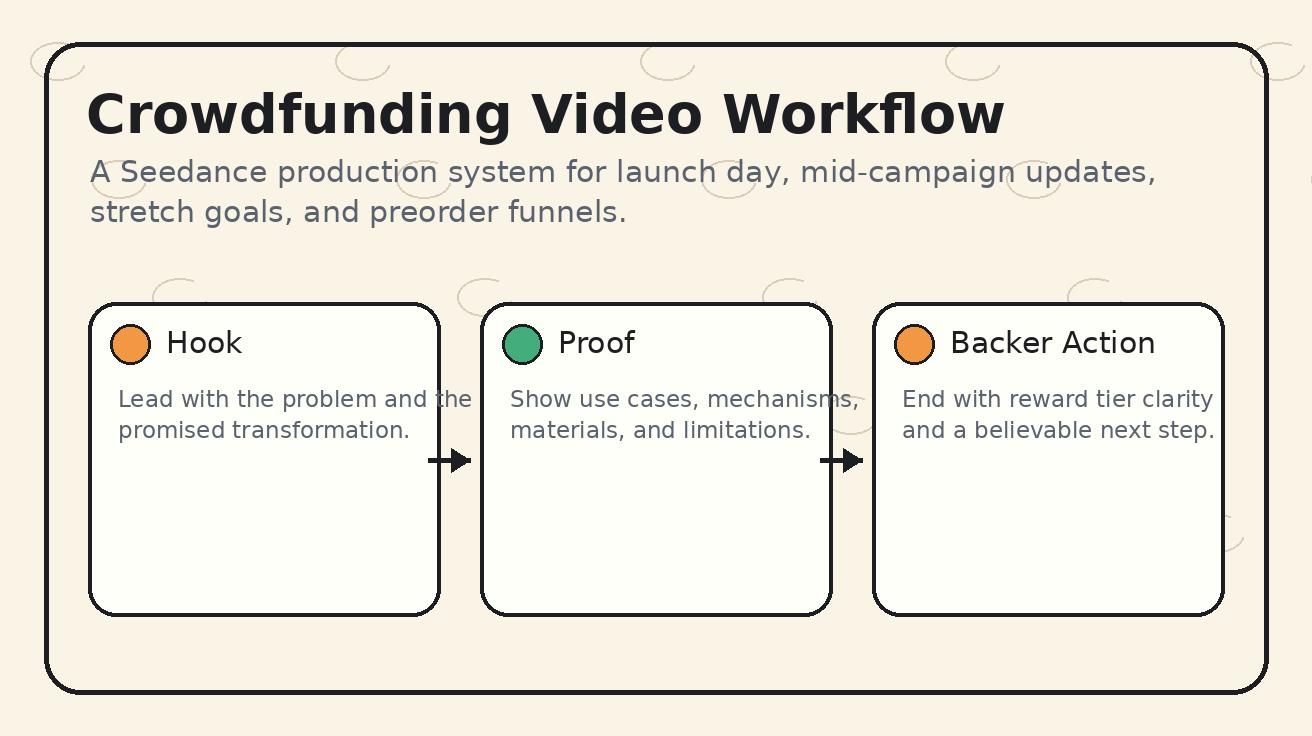 Mapa do fluxo de trabalho de crowdfunding com Seedance