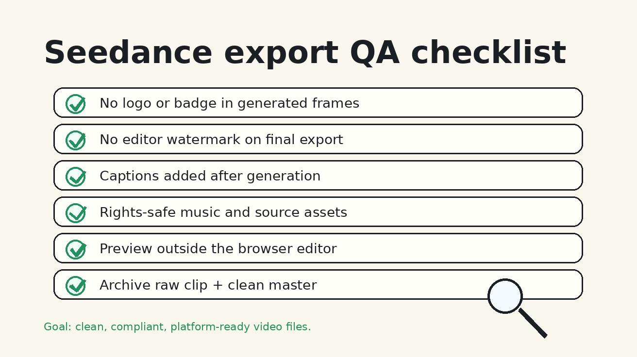Seedance ウォーターマークなし QA チェックリストのドゥードル