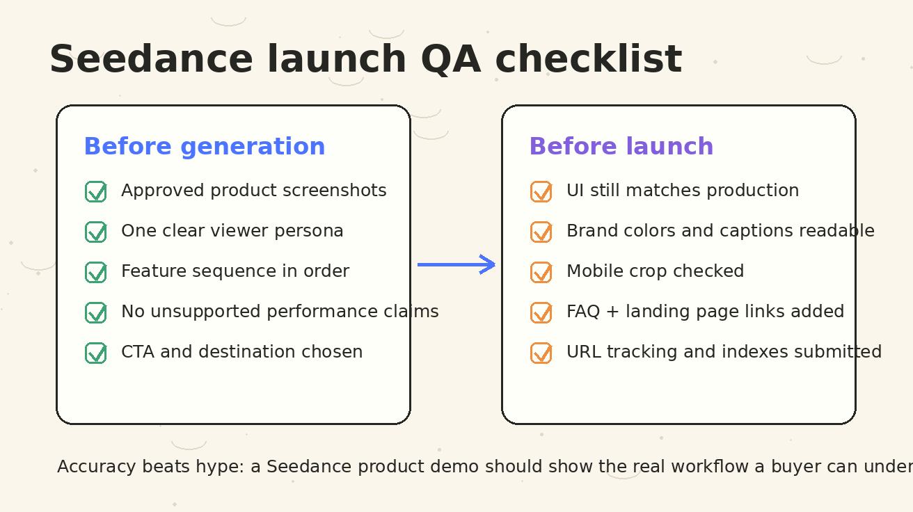 Seedance product demo launch QA checklist