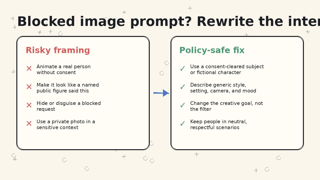 Seedance policy-safe prompt rewrites