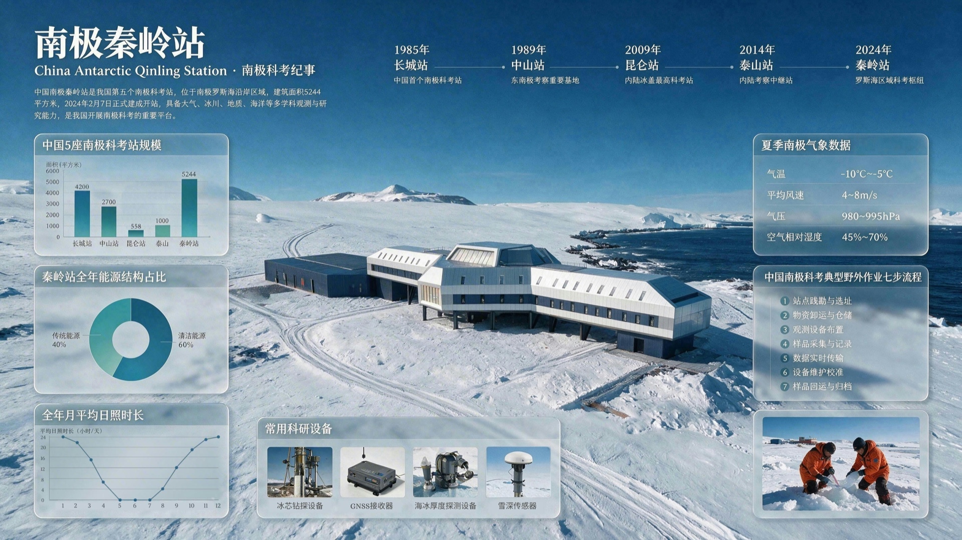 A Seedream 5.0 Pro Antarctic research infographic with dense labels, diagrams, and multilingual information design