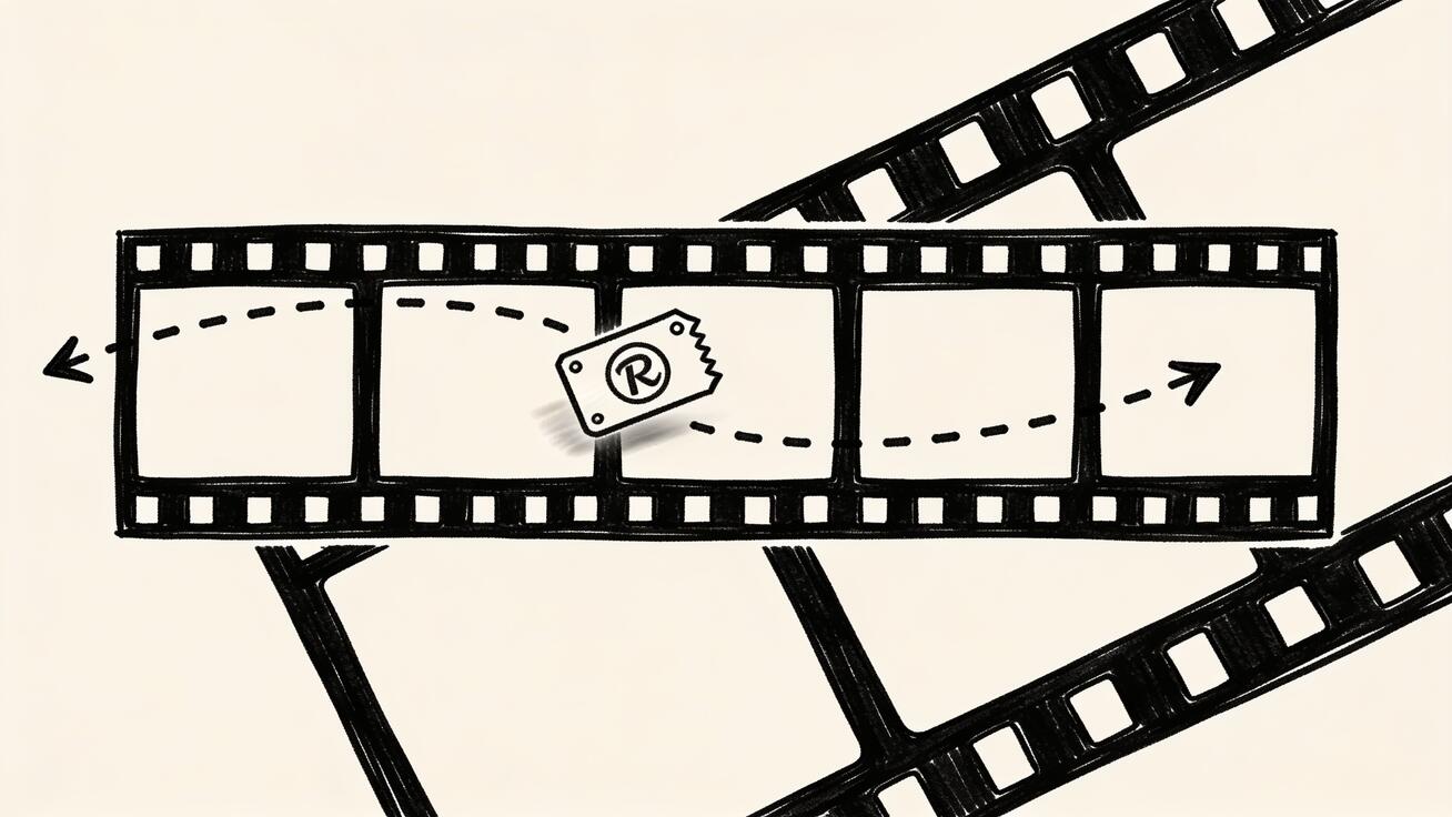 Doodle illustrating a moving watermark drifting across video frames