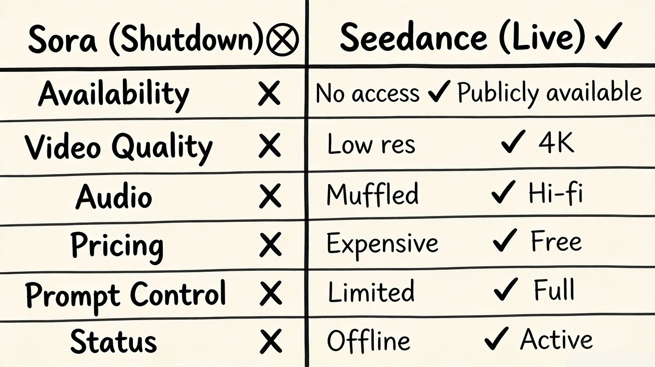 Feature comparison: Sora vs Seedance