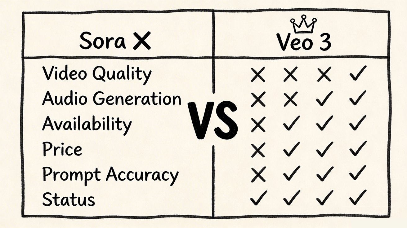 Side-by-side comparison: Sora vs Veo 3