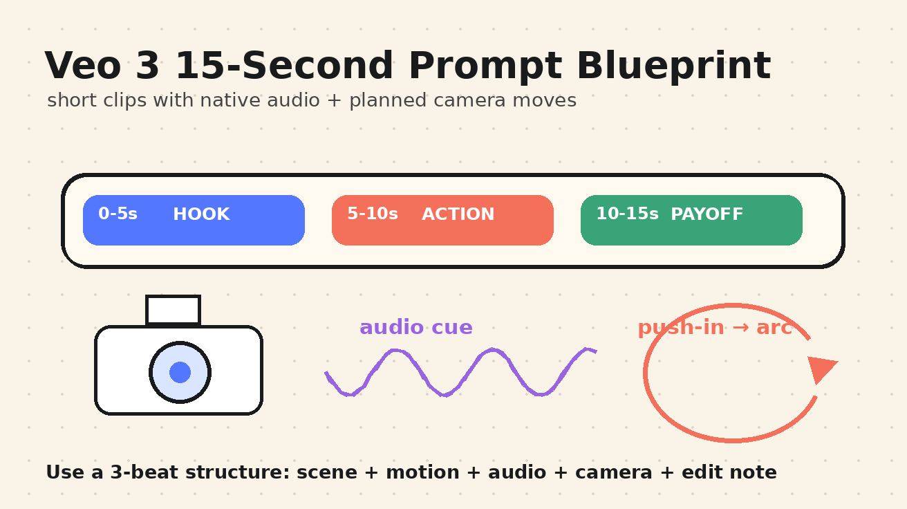 Veo 3 15-Second Video Prompts 2026: Short Clips with Audio and Camera Moves