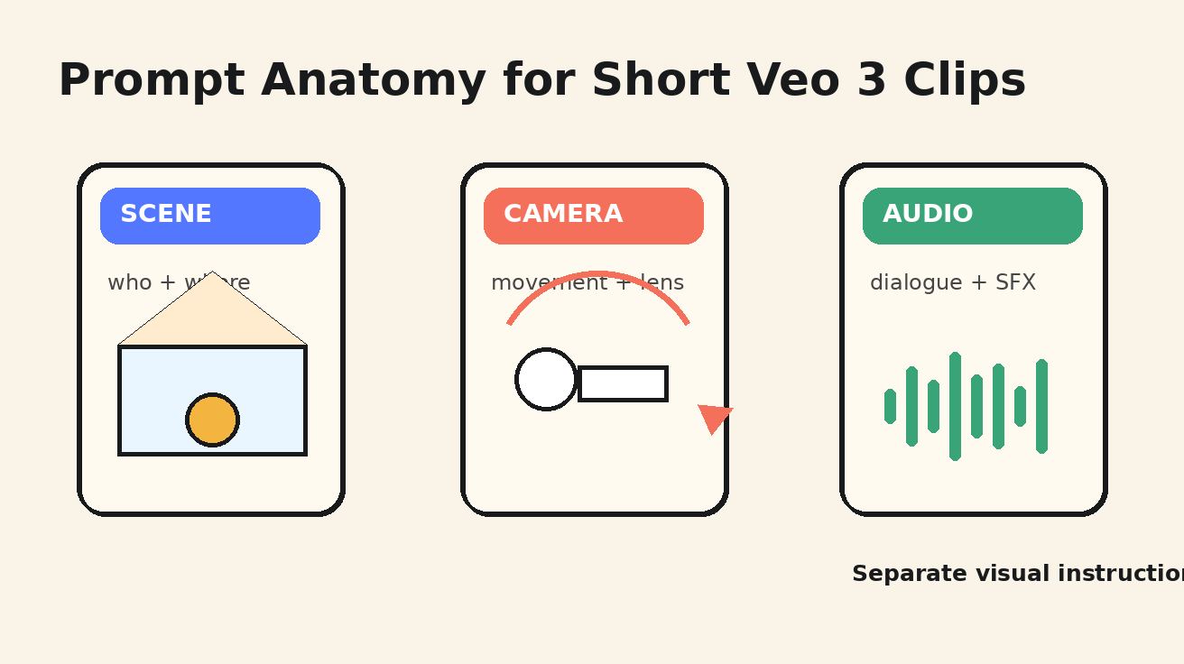 Veo 3 short clips with audio prompt anatomy