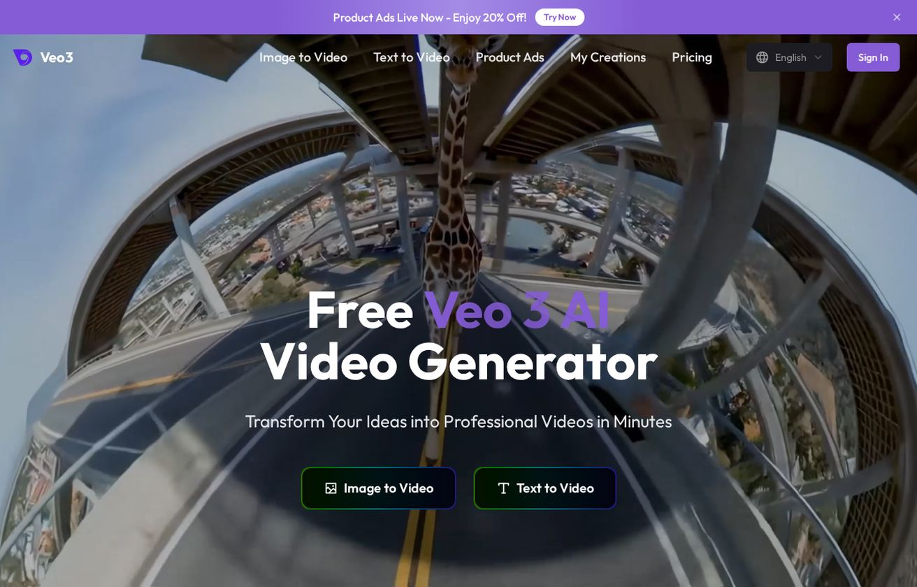 veo3ai.io runs Veo 3 with simple Text to Video and Image to Video entry points
