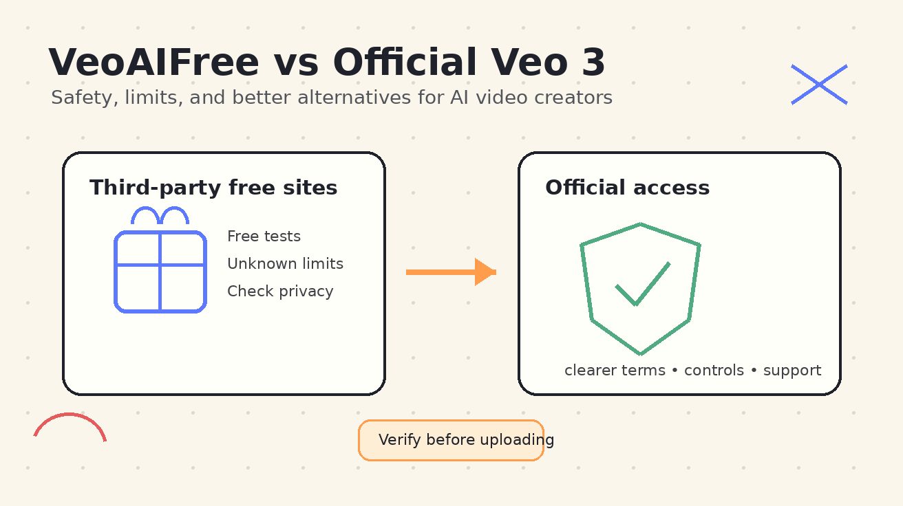 VeoAIFree vs Veo 3 oficial: segurança, limites e melhores alternativas