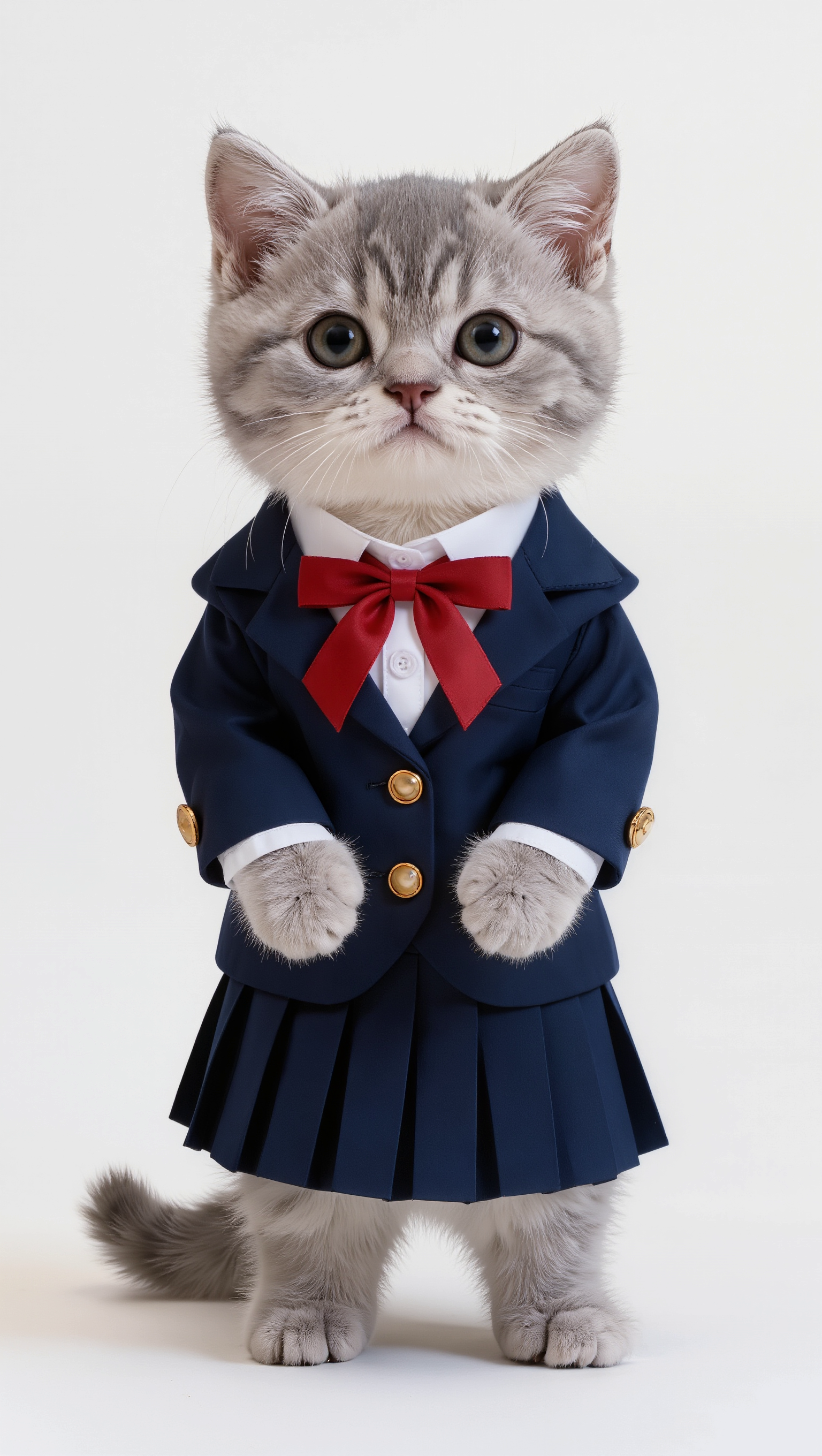 Official reference image of a silver tabby character in a navy uniform